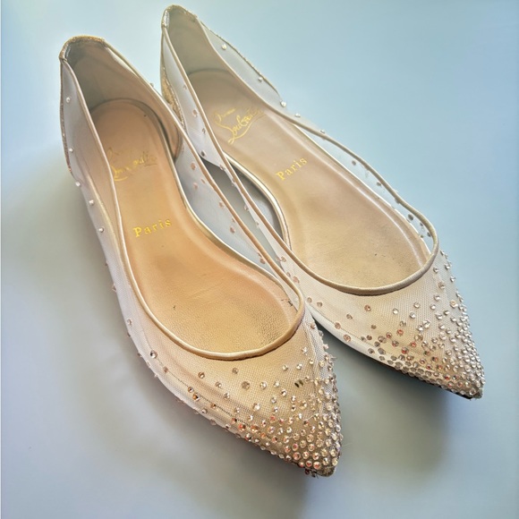 Christian Louboutin Follies Strass mesh ballet flats 37.5 - Picture 1 of 7